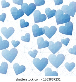 Abstract Valentine's Day vector. Polygonal hearts in blue colors. Appealing digital design. Elegant vector illustration.