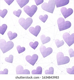 Abstract Valentines Day vector. Polygonal hearts in purple colors. Amazing digital design. Vibrant vector illustration.