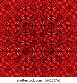Abstract Valentine's seamless pattern with red gradient heart shapes on dark red background