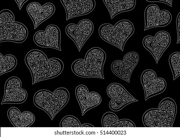 Abstract Valentine's vector seamless pattern with figured lacy hearts