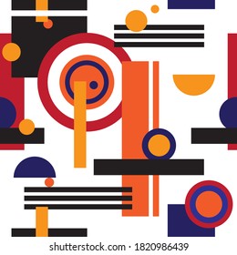Abstract vanguard seamless background, rectangle and circles, red black.