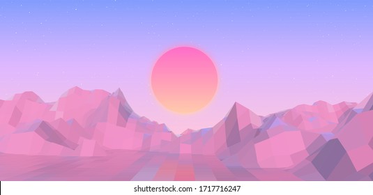 Abstract Vaporwave Landscape Sun Rising Over Stock Vector (Royalty Free ...