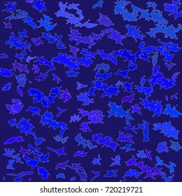 Abstract variation of blue shapes with deformation effect