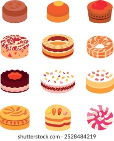 Abstract variations of cupcakes and pastries icons	