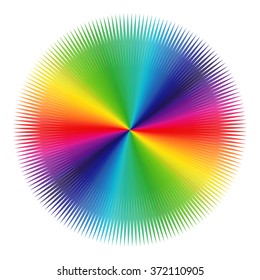 Abstract variegated pattern with colored radial symmetrical beams of visible spectrum on a white background, vector illustration