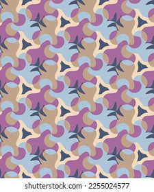 Abstract variegated seamless pattern. Overlapping art forms, stripes, polygons, segments are grouped and arranged in a certain order. Vector. 