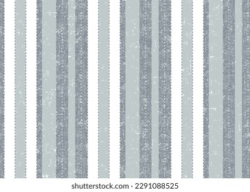 Abstract variegated stripes in patina stain. Seamless pattern print pattern design natural earth tone canvas linen texture simple thin and thick vertical lines on blue background.