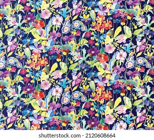 abstract variety of flower types with multicolor illustration vector full all-over textiles design digital image