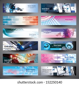 Abstract various 12 colorful header set. Banner collection vector design.