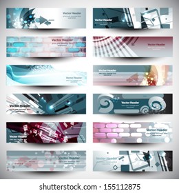 Abstract various 12 colorful header set. Banner collection vector design. 