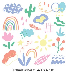 Resumen de varias formas y objetos de doodle brillantes. Diferentes figuras. Patrón sin fisuras del vector dibujado a mano. Fondo, fondo de pantalla, envolvimiento, plantilla textil