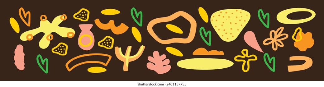Resumen de varias formas y objetos de doodle brillantes. Diferentes figuras. Patrón sin fisuras del vector dibujado a mano. Fondo, fondo de pantalla, envolvimiento, plantilla textil