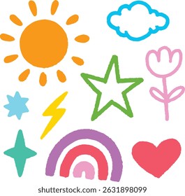 Abstractas varias Formas y objetos brillantes de doodle.