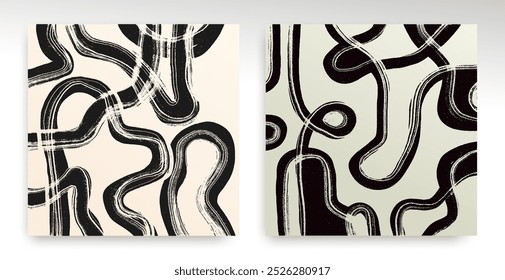 Abstract various doodle black shapes, curves, lines set. Template hand drawn art modern. Vector square pattern, background, banner, wallpaper. Design for textile, canvas, cloth, print template.