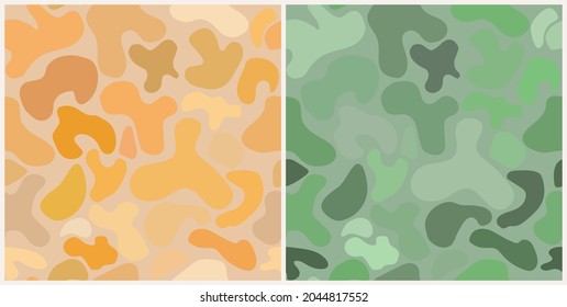 Abstract various hand drawn shapes and doodles seamless pattern in orange and green colors. Simple repeated illustration. Vector eps 10