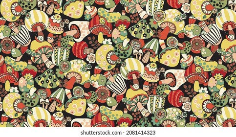 abstract various mushrooms full all-over illustration design vector digital image can used for textile print and gift paper