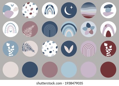 Abstract various vector covers. Rainbow Boho set of icons and emblems for social media story highlight covers - design templates for lifestyle, travel and beauty bloggers and photographers, designers