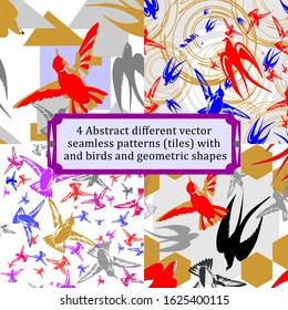 Abstract various vector seamless patterns (tiles) with geometric shapes and birds. Endless texture can be used for wallpaper, fill patterns, background, surface textures, wrapping paper, print textile