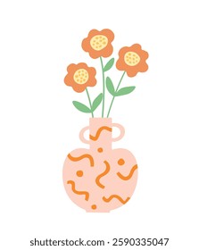 Abstract vase with flowers. Simple vector flat image.
