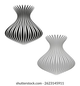 Abstract vase form. Black white illusion. Curved vertical stripe. Vector 3D effect.