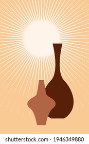 Abstract vase pattern background. Modern  bohemian aesthetic, design for wall art prints, birthday card, cover, packaging etc. Vector cartoon flat illustration.