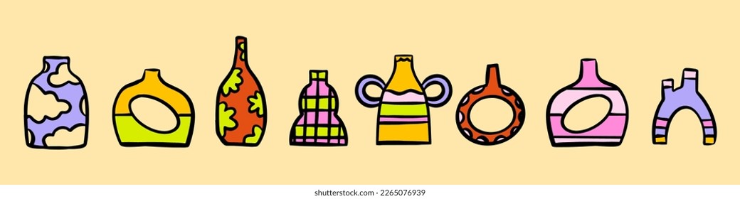 Abstract vase. Simple Various Vases. Hand drawn colored Vector. Naive art, Infantile Style Art. Colorful trendy illustration. Perfect to use for textile print, wallpaper