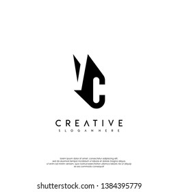 abstract VC logo letter in shadow shape design concept