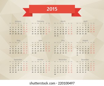 Abstract vector 2015 year polygonal calendar