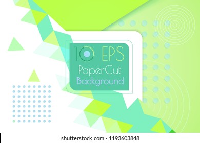 Abstract vector 3D colorful triangular and various geometry shape template background on green color tone