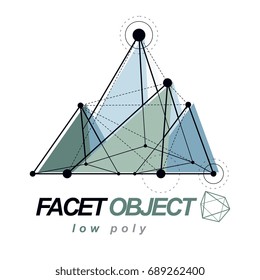 Abstract vector 3d geometric low poly object. Technology and science conceptual logo.