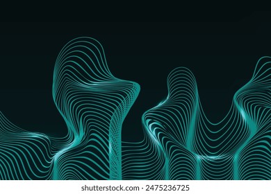 Abstract vector 3D lines background, green linear perspective dimensional terrain optical pattern