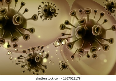 Abstract vector 3d microbe isolated on blue background. Corona virus, allergy bacteria, medical healthcare, microbiology concept. Disease germ, pathogen organism, infectious micro virology