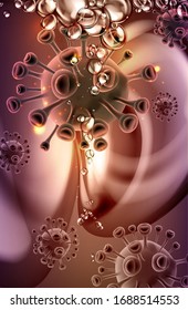 Abstract vector 3d microbe isolated on blue background. Corona virus, allergy bacteria, medical healthcare, microbiology concept. Disease germ, pathogen organism, infectious micro virology