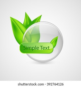 Abstract vector 3d sphere, glossy 3d icon, green leaf