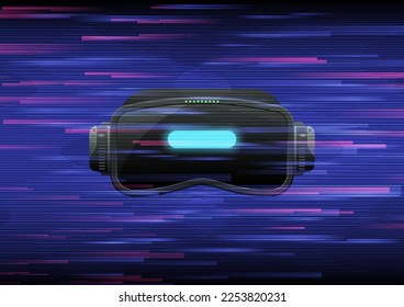 abstract vector 3d vr glasses black gray modern shapes blue gradient background horizontal grid lines multi colored rectangle Spread all over the top, glitch effect style.