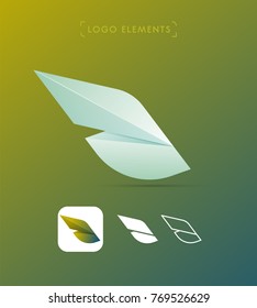 Abstract vector 3d abstract wing flying logo icons for company identity. Success icon concept in 3 different styles. Logo elements set.