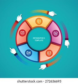 Abstract vector 5 steps infographic template in flat style for layout workflow scheme, numbered options, chart or diagram