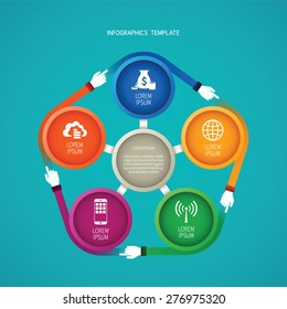 Abstract vector 5 steps infographic template in flat style for layout workflow scheme, numbered options, chart or diagram