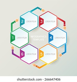 Abstract vector 6 steps infographic template in 3D style for layout workflow scheme, numbered options, chart or diagram