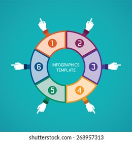 Abstract vector 6 steps infographic template in flat style for layout workflow scheme, numbered options, chart or diagram