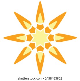 Abstract vector 8 pointed chaos symbol sun flower star bright yellow icon logo