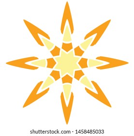 Abstract vector 8 pointed chaos symbol sun flower star bright golden yellow icon logo