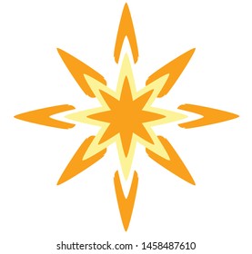 Abstract vector 8 pointed compass chaos symbol sun flower star bright golden icon logo
