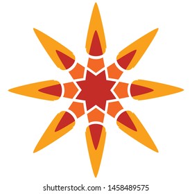 Abstract vector 8 pointed compass chaos symbol sun flower star bright golden red icon logo