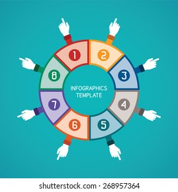 Abstract vector 8 steps infographic template in flat style for layout workflow scheme, numbered options, chart or diagram