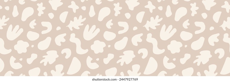 Abstract vector aesthetic neutral color seamless pattern. Light beige subdued artistic fluid organic shapes repeat texture. Earth tone neutral color liquid blobs background. Natural handdrawn backdrop