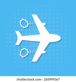 Abstract vector airplane icon on halftone effect background