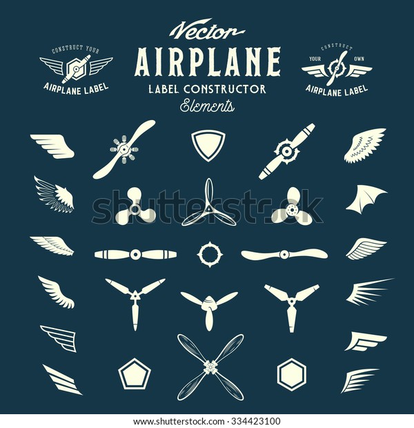 Abstract Vector Airplane Labels or Logos\
Construction Elements. On Blue\
Background.