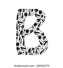 Abstract vector alphabet - B made from Wine icon  - alphabet set