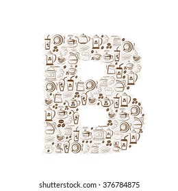 Abstract vector alphabet - B made from coffee icon 